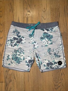 RVCA Men's Teal Floral Stripe Board Shorts Size 38